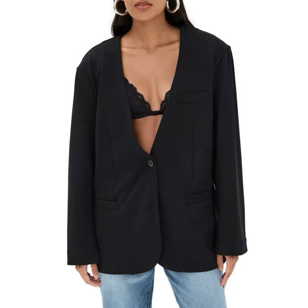 STAUD NWT Blake Oversized Blazer V-Neck Minimalist Chic Scandi Black XS/S
